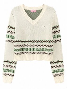 Cream V-Neck Fair Isle Pattern Sweater